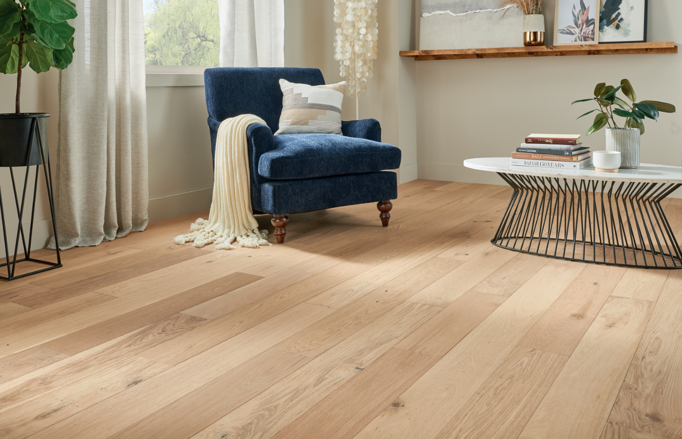 light hardwood flooring in living area